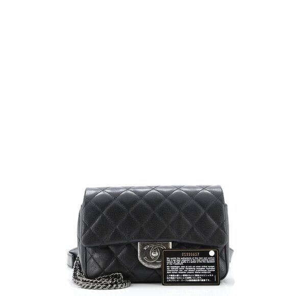Chanel Double Carry Chain Waist Bag Quilted Goatskin Small Black - Picture 2 of 9